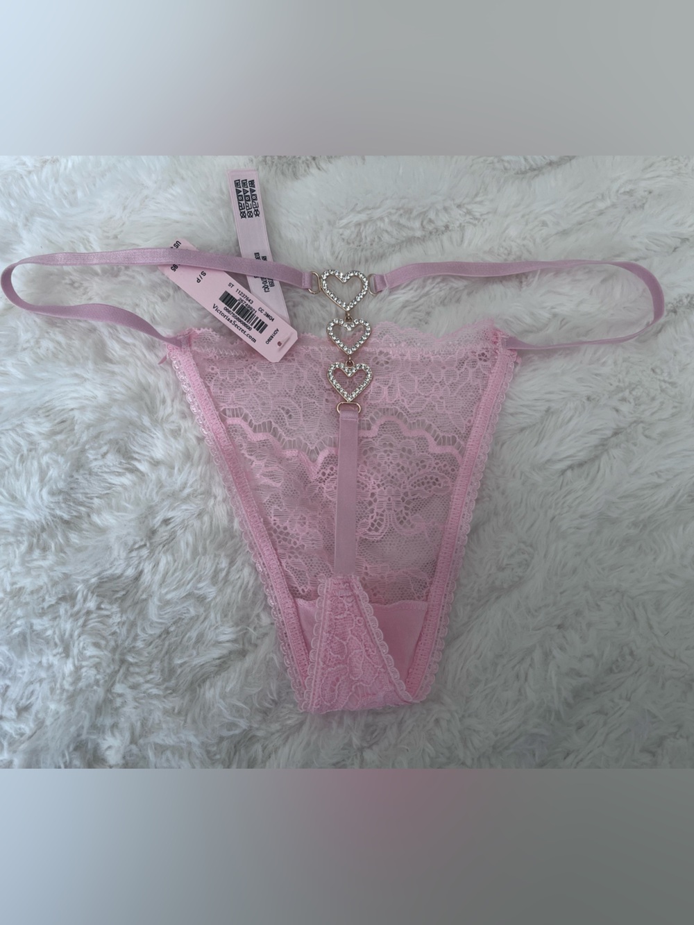 Victoria's Secret Pink Lace Heart-Accent Thong